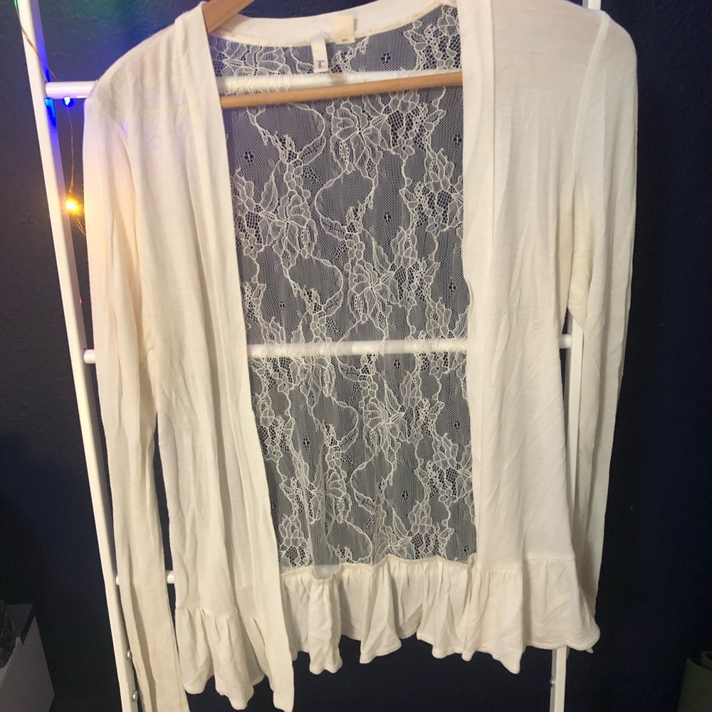 Nordstrom Frenchi white lace back cardigan